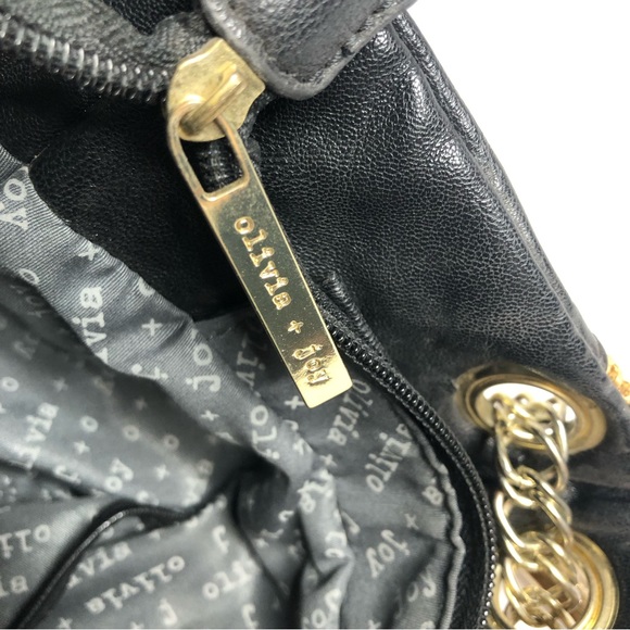 Olivia & Joy Beige Woven Black Leather Gold‎ Hardware Chain Purse - Picture 7 of 16